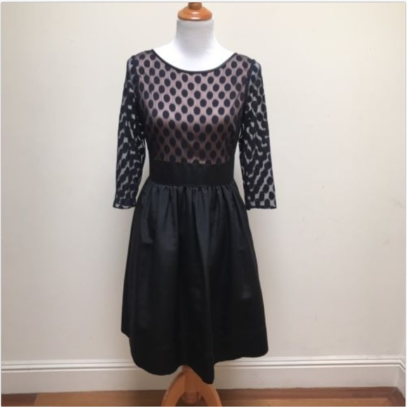 Eliza J Dresses & Skirts - Eliza J Black Fit & Flare Dot Mesh Overlay Dress